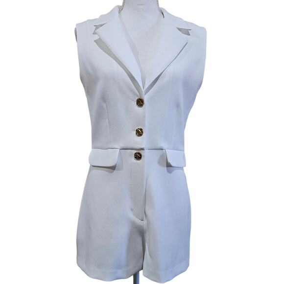 Zara White Blazer Style Romper Sleeveless Button Front Size S - Picture 1 of 5